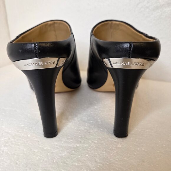 MICHAEL Michael Kors Shaw Black Leather Mule Peep Toe Block Heel Sandals - 6.5 - Picture 4 of 15